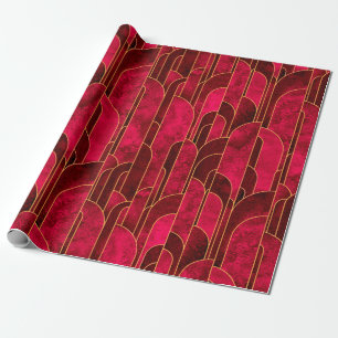 Royal Red and Gold Art Deco Pattern Wrapping Paper