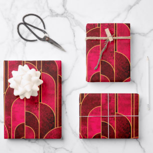 Royal Red and Gold Art Deco Pattern Wrapping Paper Sheets