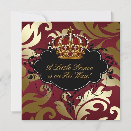 Royal Red and Gold Prince Baby Boy Shower Invitation