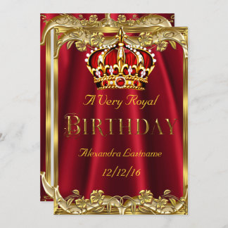Royal Red Birthday party Gold Crown Invitation