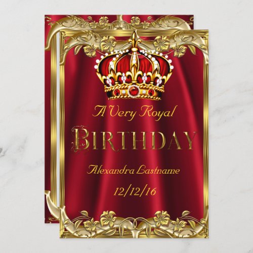 Royal Red Birthday party  Gold Crown Invitation