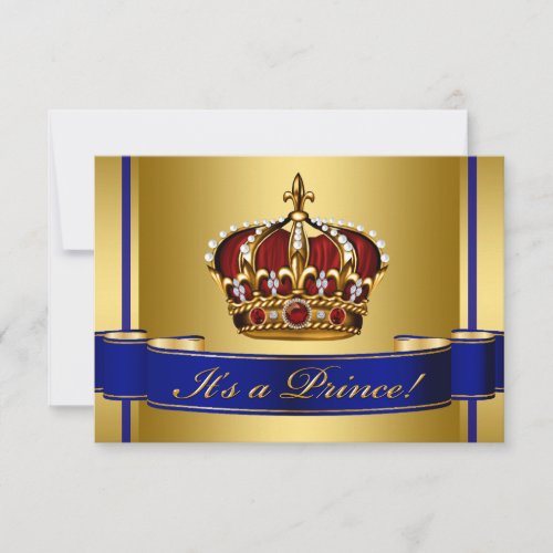 Royal Red Blue and Gold Crown Prince Baby Shower Invitation