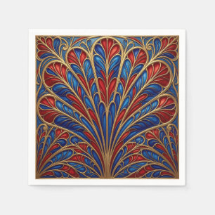 Royal Red Blue Gold Ornate Peacock Fan Pattern Napkins