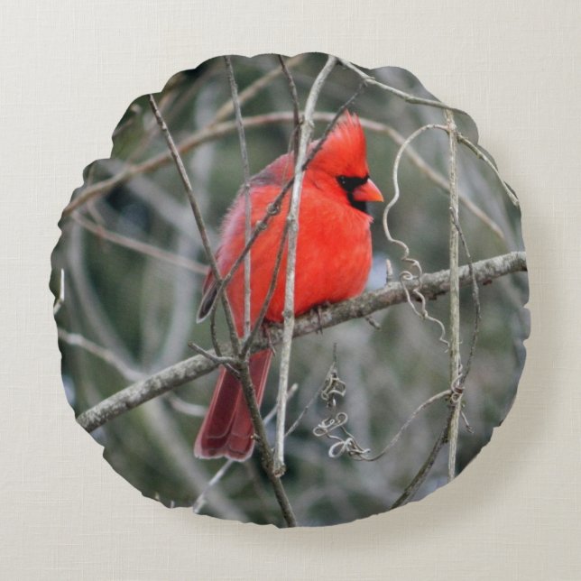 Royal Red Cardinal Round Pillow (Front)