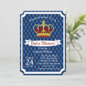 Royal Red Crown & Royal Blue Regal Baby Boy Shower Invitation (Standing Front)