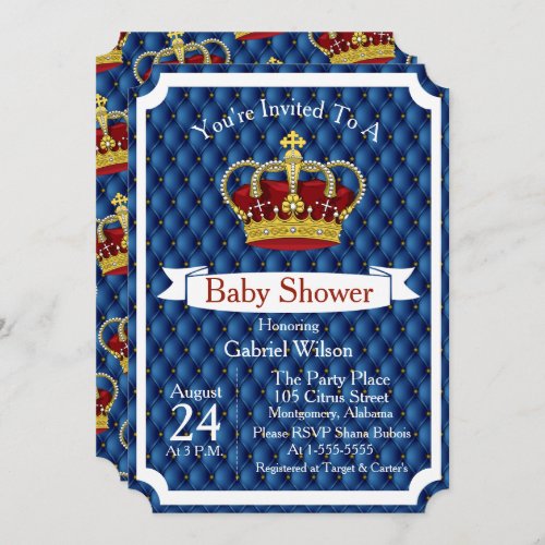 Royal Red Crown  Royal Blue Regal Baby Boy Shower Invitation