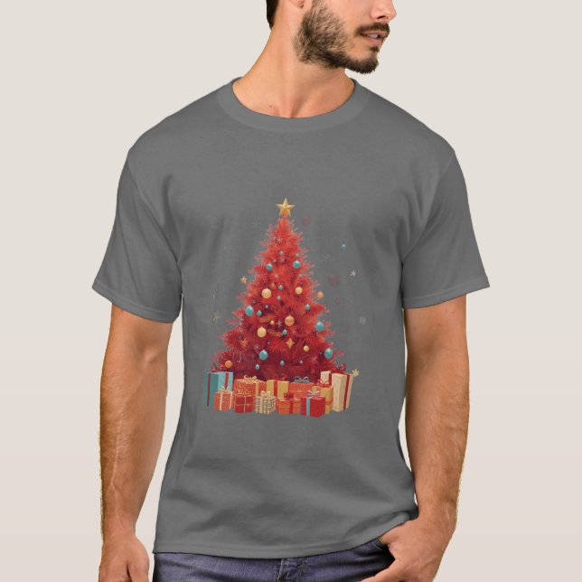 Royal Red Festive Glow: Premium Christmas Tree T-Shirt (Front)