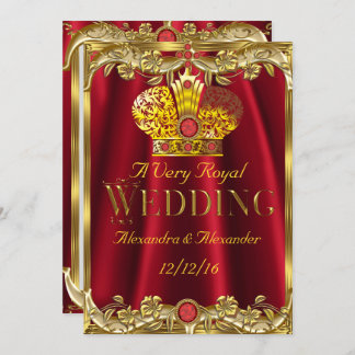 Royal Red Gems Wedding Gold Crown Invitation