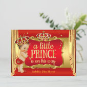 Royal Red Gold Boy Prince Baby Shower Brunette Invitation (Standing Front)