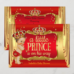 Royal Red Gold Boy Prince Baby Shower Brunette Invitation