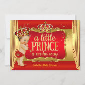 Royal Red Gold Boy Prince Baby Shower Brunette Invitation (Front)