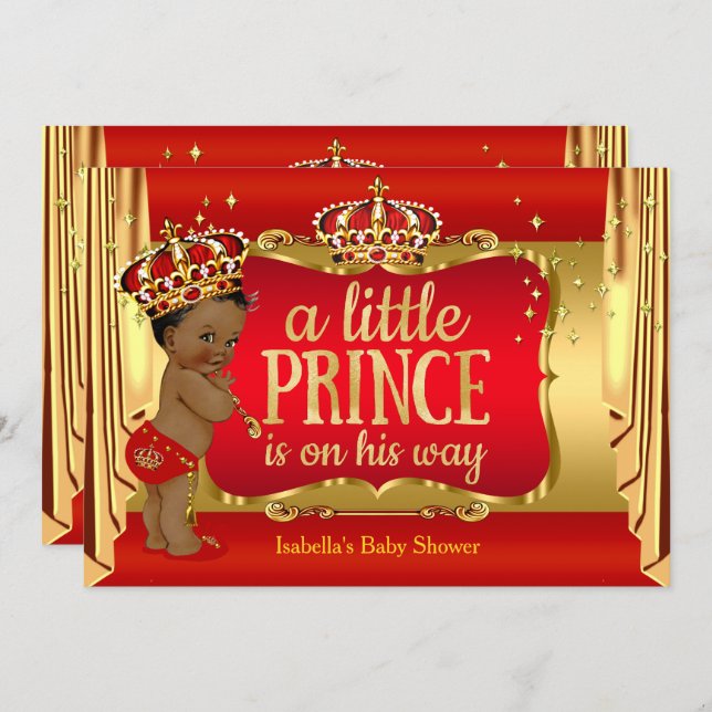 Royal Red Gold Boy Prince Baby Shower Ethnic Invitation (Front/Back)