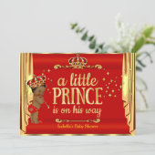 Royal Red Gold Drapes Prince Baby Shower Ethnic Invitation (Standing Front)