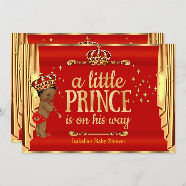 Royal Red Gold Drapes Prince Baby Shower Ethnic Invitation (Front/Back)
