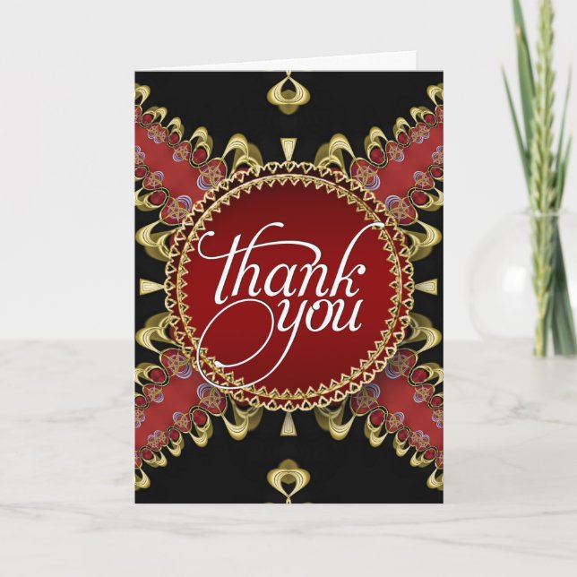 Royal Red Gold Lace Thank You Cards (Front)