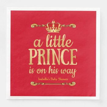 Royal Red Gold Prince On His Way Baby Shower Paper Dinner Napkins by VintageBabyShop at Zazzle