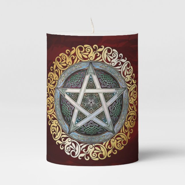 Royal Red Medieval Witchcraft Ritual Occult Alter Pillar Candle (Front)