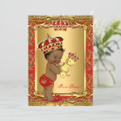 Royal Red Prince Crown Baby Shower Bear Ethnic Invitation (Standing Front)