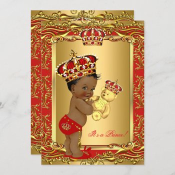 Royal Red Prince Crown Baby Shower Bear Ethnic Invitation by VintageBabyShop at Zazzle