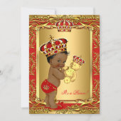 Royal Red Prince Crown Baby Shower Bear Ethnic Invitation (Front)