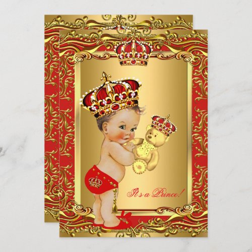 Royal Red Prince Crown Baby Shower Bear Invitation