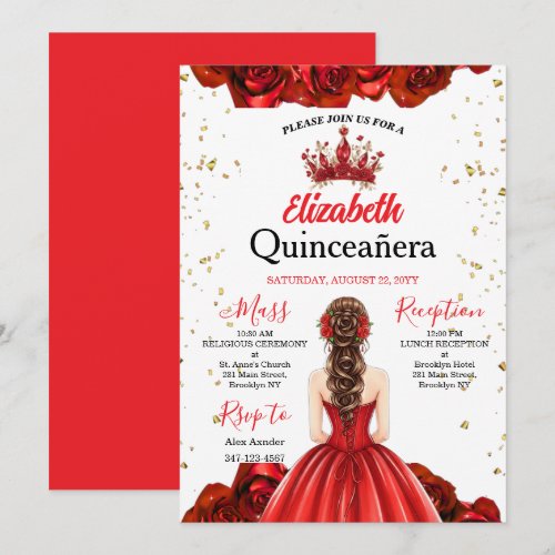 Royal Red Rose Butterfly Quinceañera Invite