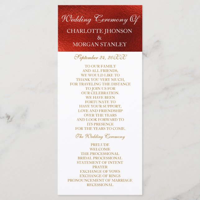 Royal Red Shiny White Wedding Program (Front)