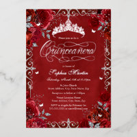 Royal Red Silver Butterfly Rose Quinceanera