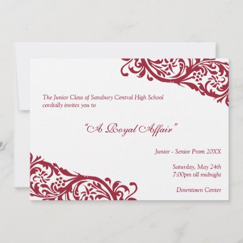 Royal red traditional  junior formals senior prom invitation