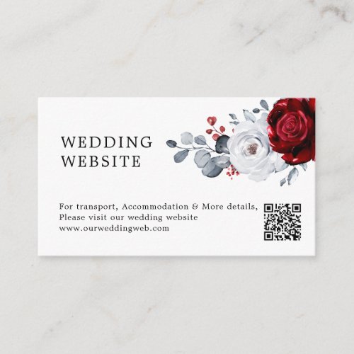 Royal Red White Silver Boho Wedding  Website QR  Enclosure Card