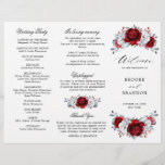 Royal Red White Silver Floral Wedding Program<br><div class="desc">Elegant royal red white silver theme wedding tri fold program featuring elegant bouquet of royal ruby red,  crimson,  silver,  pure white color rose flowers buds and eucalyptus leaves. Please contact me for any help in customization or if you need any other product with this design.</div>