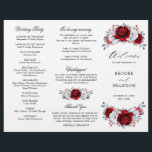 Royal Red White Silver Floral Wedding Program<br><div class="desc">Elegant royal red white silver theme wedding tri fold program featuring elegant bouquet of royal ruby red,  crimson,  silver,  pure white color rose flowers buds and eucalyptus leaves. Please contact me for any help in customization or if you need any other product with this design.</div>