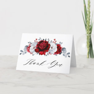 Royal Red White Silver Metallic Bridal Shower Thank You Card