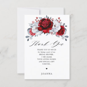Royal Red White Silver Metallic Bridal Shower Thank You Card