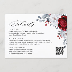 Royal Red White Silver Metallic Floral Wedding Enclosure Card