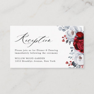 Royal Red White Silver Metallic Floral Wedding Enclosure Card