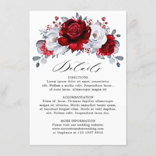 Royal Red White Silver Metallic Floral Wedding Enclosure Card
