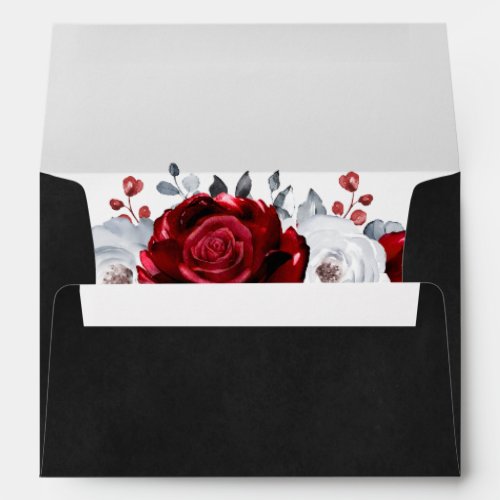 Royal Red White Silver Metallic Floral  Wedding Envelope