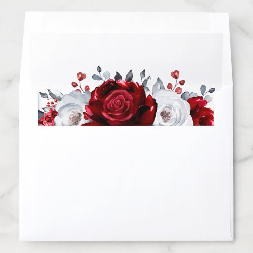 Royal Red White Silver Metallic Floral Wedding Envelope Liner