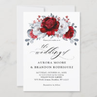 Royal Red White Silver Metallic Floral Wedding
