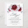 Royal Red White Silver Metallic Floral Wedding Invitation