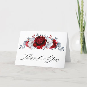 Royal Red White Silver Metallic Floral Wedding Letterpress Thank You Card