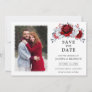 Royal Red White Silver Metallic Floral Wedding Save The Date