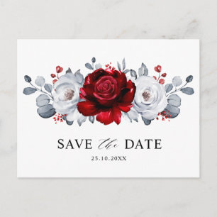 Royal Red White Silver Metallic Save the date      Postcard