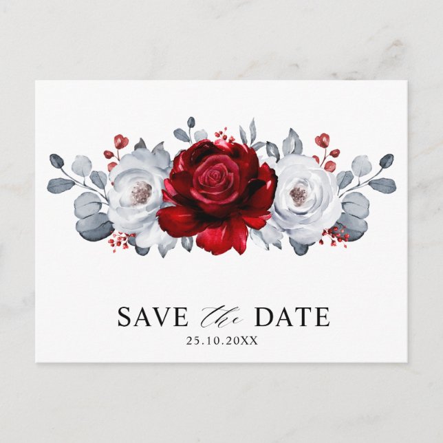 Royal Red White Silver Metallic Save the date      Postcard (Front)