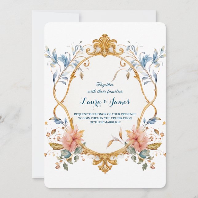 Royal Regal Elegance Floral Golden Ornate Wedding Invitation (Front)