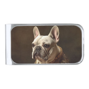 Royal Rembrandt Style French Bulldog Playing Cards Silver Finish Money Clip