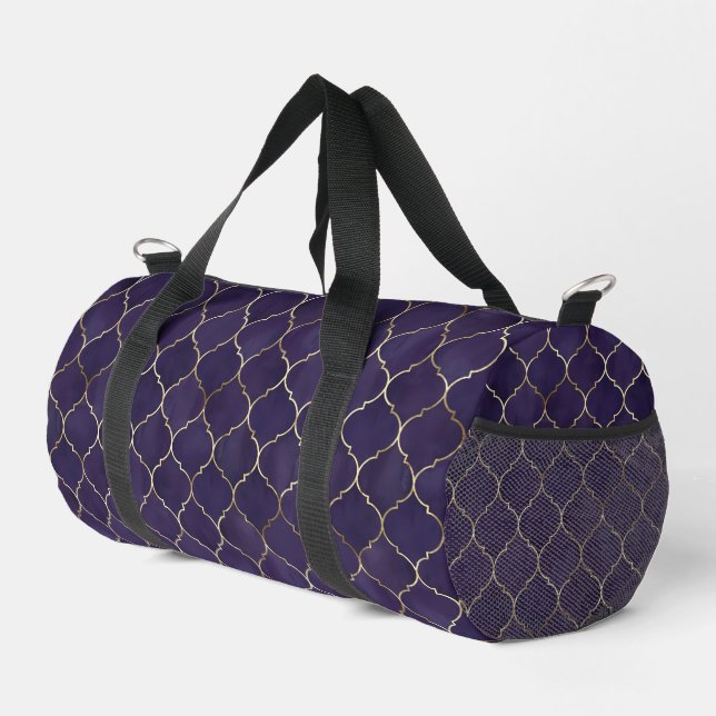 Royal Rhythms: Purple Andalusian Moroccan Geometry Duffle Bag (Right Corner)