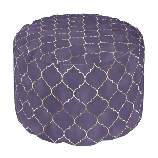 Royal Rhythms: Purple Andalusian Moroccan Geometry Pouf (Angled Back)
