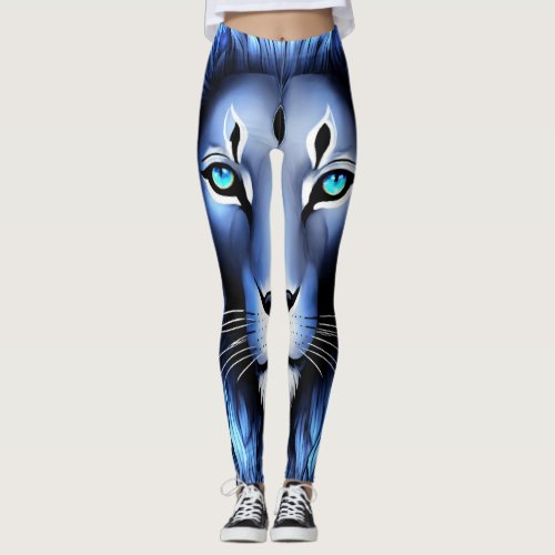 Royal Roar Blue Lion Design Leggings for Majesti